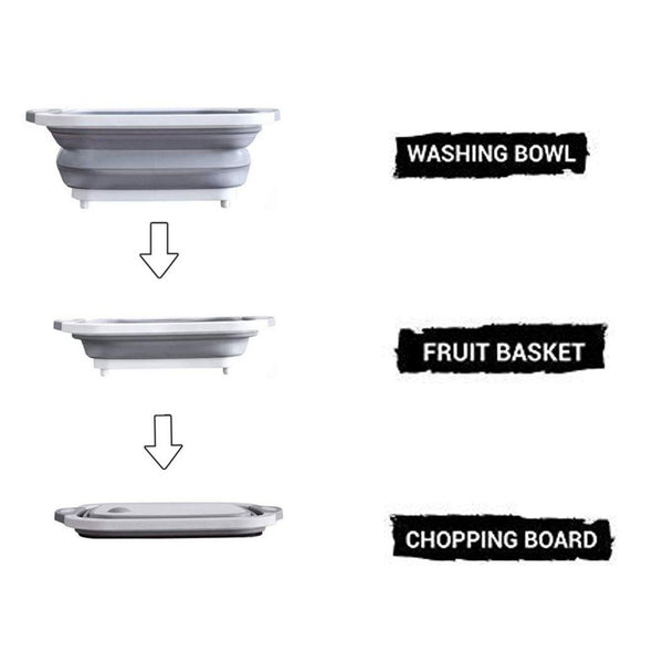 Foldable Chopping Board, Dish Rack Washing Bowl, Draining Basket (3in1 Multi-function)