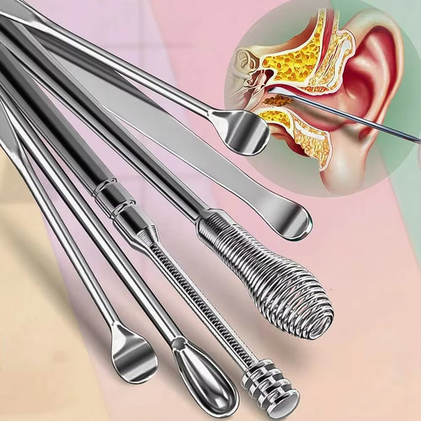 6-in-1 Ear Wax Cleaner- Reusable Ear Cleaning Tools Leather Pouch