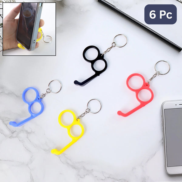 2-in-1 Plastic Dual-finger Mobile Stand Cum Keyring  (Mixed Color, Pack of 6 Pcs)