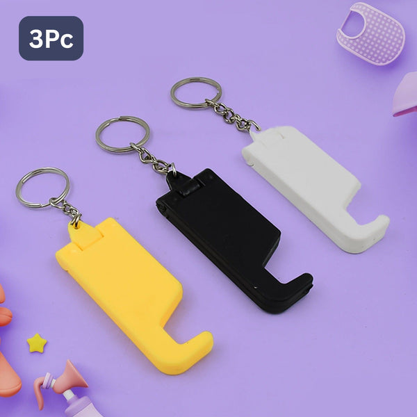 2 In 1 Plastic Keychain With Mobile Stand  Phone Holder (3 Pc  Multicolor)
