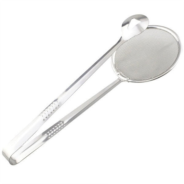2 in 1 Stainless Steel Filter Spoon With Clip Food Kitchen Oil-frying Multi-functional