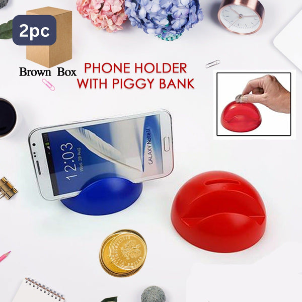 2in1 Abs Plastic Phone Holder Phone Stand With Coin Bank (2 Pc)
