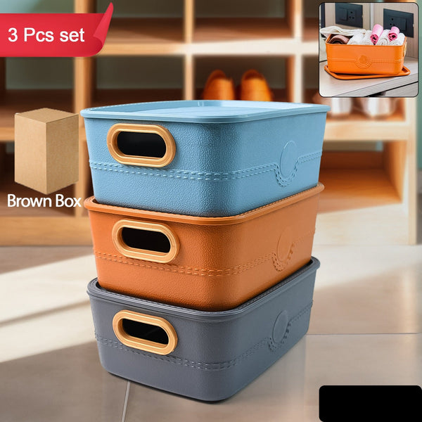 3-piece Plastic Multipurpose Storage Basket Bin Set With Handle (3 Pcs Set)