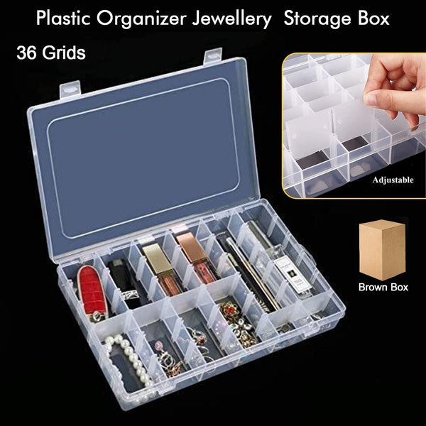 36 Grids Clear Plastic Organizer Jewelry Storage Box With Adjustable Dividers Transparent Organizer Box (1pc)