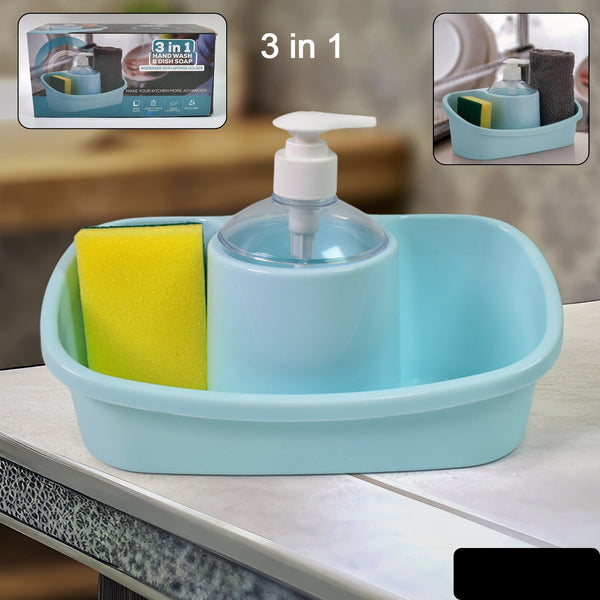 3 In 1 Hand Wash Liquid Soap Dispenser With Sponge Holder (1 Set)
