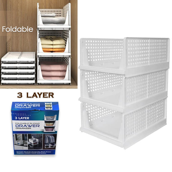 3 Layer Clothes Organizer For Wardrobe Cupboard Organizer For Clothes Foldable And Stackable Closet Organizer Drawer Organizer For Clothes Multi Purpose Plastic Drawer