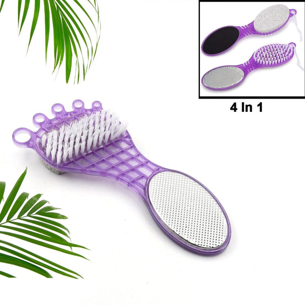 4 In 1 Pedicure Tool For Rough Dry Feet Dual-sided With Pumice Stone Soft Brush Steel Scrubber Emery File Softens Hard Foot Corns Calluses Cleanses Smoothens Dull Feet