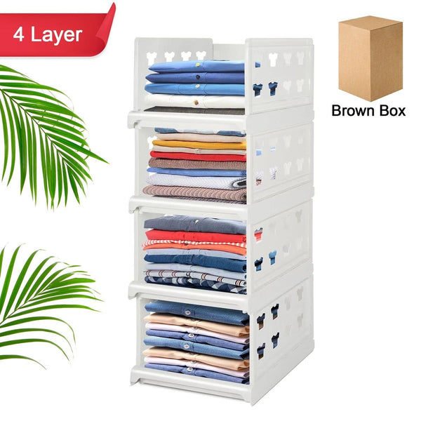 4 Layer Stackable Multifunctional Storage for Clothes Foldable Drawer Shelf Basket Utility Cart Rack Storage Organizer Cart For Kitchen Pantry Closet Bedroom Bathroom Laundry (4 Layer 1 Pc)
