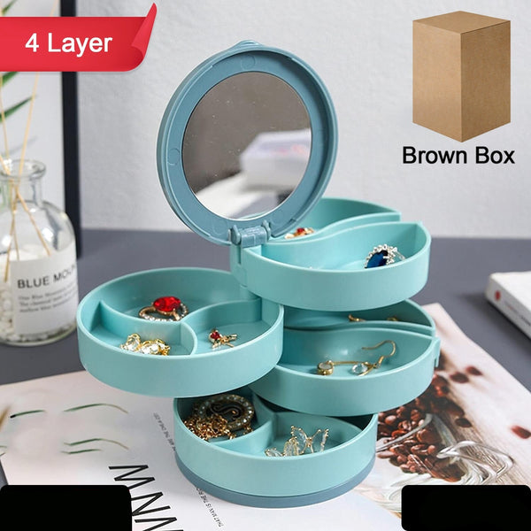 4 Layers Jewellery Box 360 Degree Rotating Jewelry Box Jewelry And Earring Organizer Box With Mirror Accessory Storage Box Travel Decor Portable Jewelry Case Ornaments Storage Box Necklace Jewelry Organizer Jewelry Organizer Box