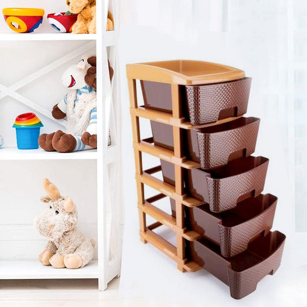 5 Tier Plastic Modular Drawer System For Multiple Use (Brown Color)