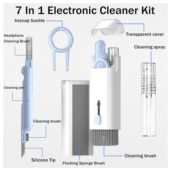 7 In 1 Electronic Cleaner Kit Cleaning Kit For Monitor Keyboard Airpods Screen Dust Brush Including Soft Sweep Swipe Airpod Cleaner Pen Key Puller And Spray Bottle