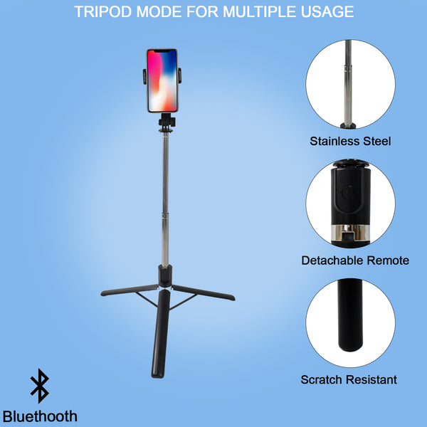Selfie Stick With Tripod Stand (1 Pc, 160 Cm Long Approx)