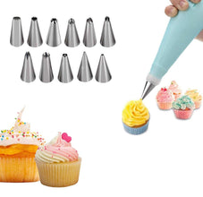 12 piece cake decoration set, includes measuring cups and brush.