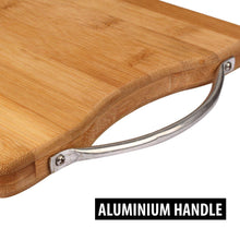 Wooden chopping board with slip-resistant mat.