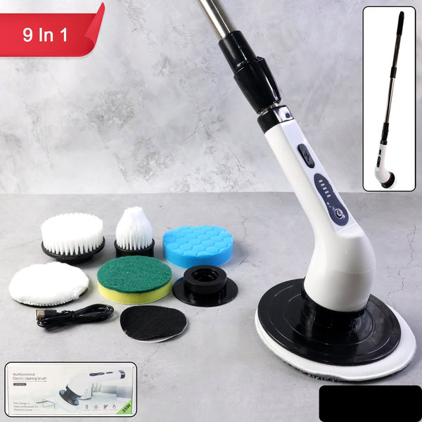 9 In 1 Rechargeable Electric Spin Scrubber With Telescopic Handle (1 Set)