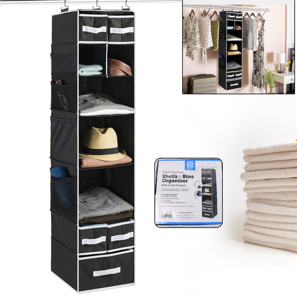 9 Shelf Hanging Closet Organizer With 5 Drawer Organizers