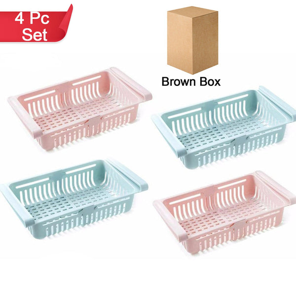 Adjustable Fridge Storage Basket Fridge Racks Tray Sliding Storage Racks (4 Pc Set)