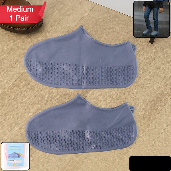 Grey Non-slip Silicone Rain Reusable Anti Skid Waterproof Fordable Boot Shoe Cover (1 Pair )