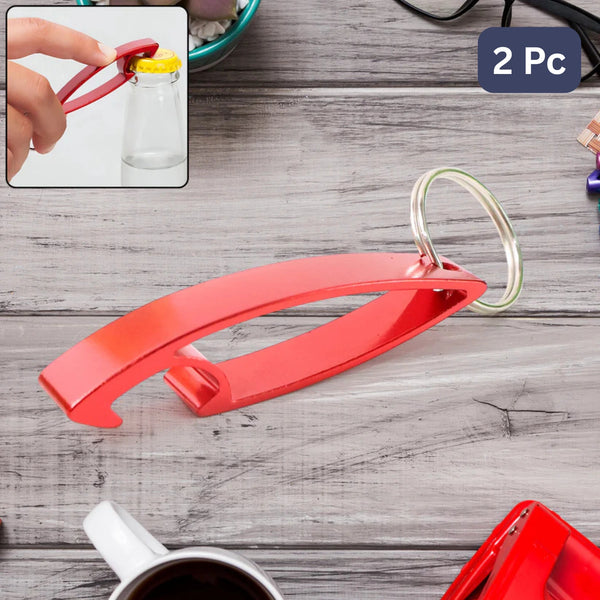 2 In 1 Compact Metal Bottle Opener With Keyring (2 Pc)