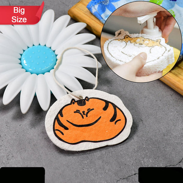 Compressed Wood Pulp Sponge. Creative Cartoon Design Scouring Pad Dishwashing Absorbing Pad. Kitchen Cleaning Tool