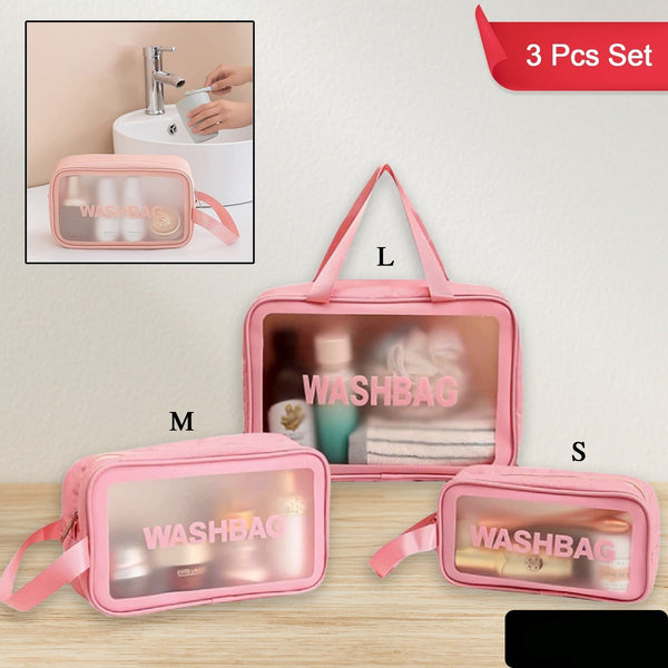 Cosmetic Pouch Make Up Bag For Home  Travel Toiletry Bag For Cosmetics Brushes Accessories Set Of 3 Small Medium  Big - Wash Bag