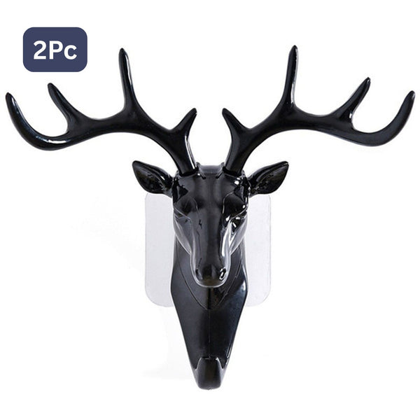 Deer Head Self Adhesive Wall Door Hook Hanger (2 Pc)