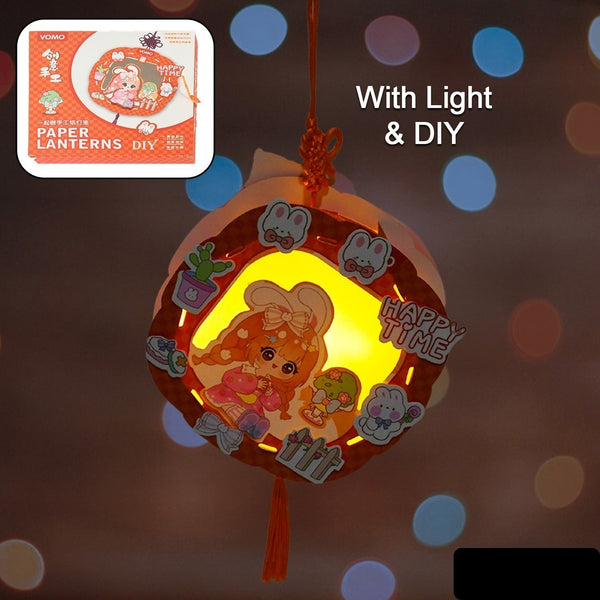 Diy Traditional Lanterns Handmade Cartoon Paper Lanterns Antique Portable Lantern Hollow-out Projection Luminescent Led Lamp Diy Hanging Paper Lanterns For Festival Party Decor