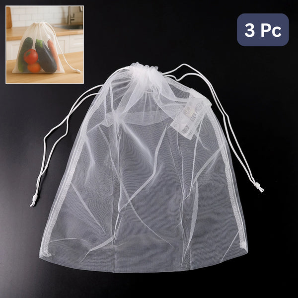 Reusable Transparent Drawstring Mesh Storage Bag (3 Pc)