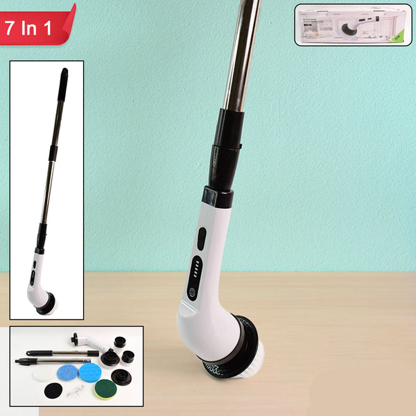 7-in-1 Electric Spin Scrubber Cleaning Brush With Extension Handle (1 Set)