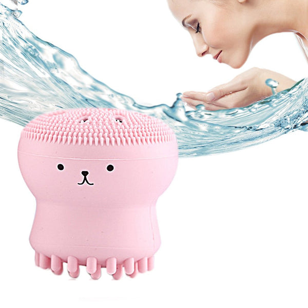 Facial Cleansing Brushes Cute Octopus Shape Silicone Face Scrubber Massager Skincare Tool (1pc)