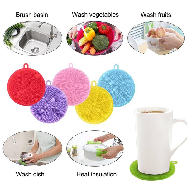 Silicone Dish Scrubber Sponge Mildew Free Non Stick Heat Resistant (2Pc)