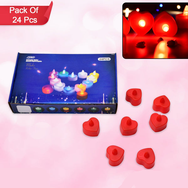 Flameless Candles Led Heart Shape Tea Light Candles Multi Color Electrical Diya Candles Battery Operated Fake Candles For Gifthome Decoration Diwali Navratri Lighting (Pack Of 24)