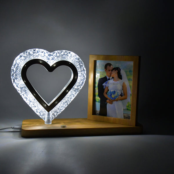Heart Shape Crystal Led Lamp Photo Frame Night Lamp, Wedding Gift, Love Couple