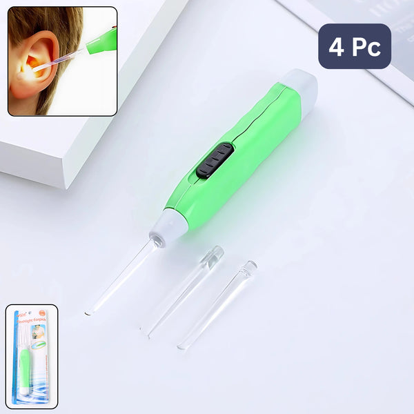 Green Led Flashlight Earpick With Tweezer (4 Pc)