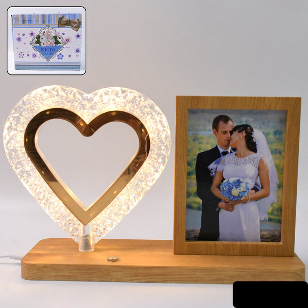 Heart Shape Crystal Led Lamp Photo Frame Night Lamp, Wedding Gift, Love Couple
