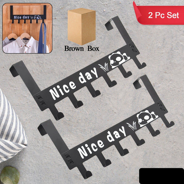 Heavy-duty Carbon Steel Door Hook Hanger Rack (2 Pc  6 Hook  Black)