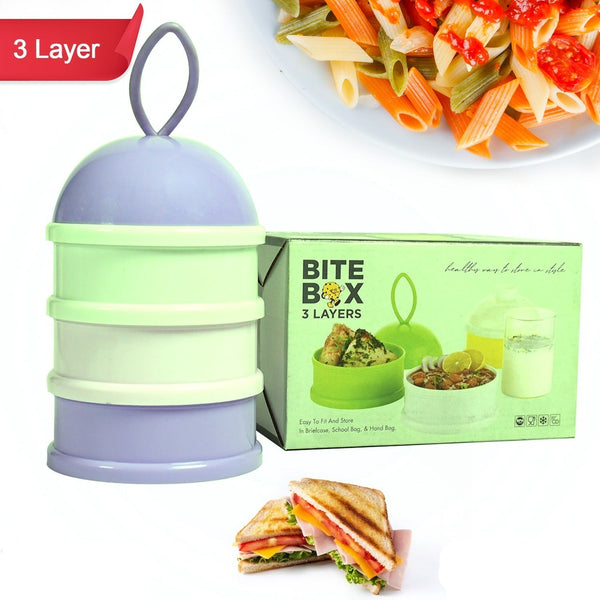3 Layer Lunch Box Unique Design Bite Lunch Box With Liquid  Food Container Lunch Box (Green)