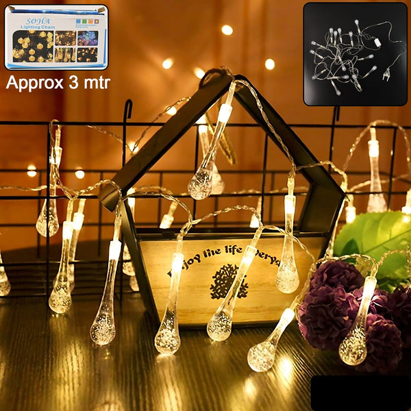Decorative Led Lighting Chain With Crystal Water Drop Bulbs Approx 3 Mtr (1 Pc)