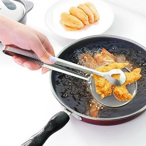 2 in 1 Stainless Steel Filter Spoon With Clip Food Kitchen Oil-frying Multi-functional