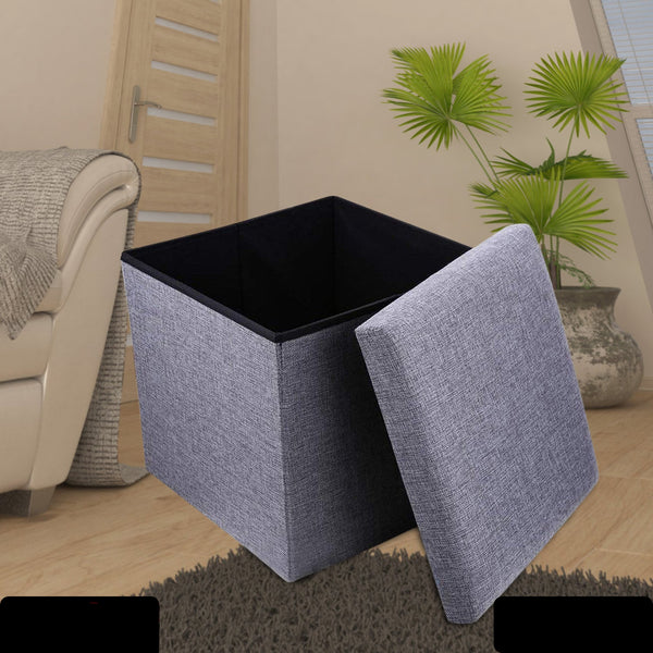 Living Room Cube Shape Sitting Stool With Storage Box. Foldable Storage Bins Multipurpose Clothes Books And Toys Organizer With Cushion Seat