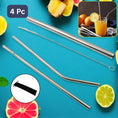 Reusable Stainless Steel Straws With Travel Case Cleaning Brush Eco Friendly Extra Long Metal Straws Drinking Set Of 4 (2 Straight Straws 1 Bent Straws 1 Brush)