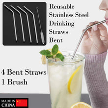 Reusable Stainless Steel Drinking Straws Bent (4 Bent Straws 1 Brush)