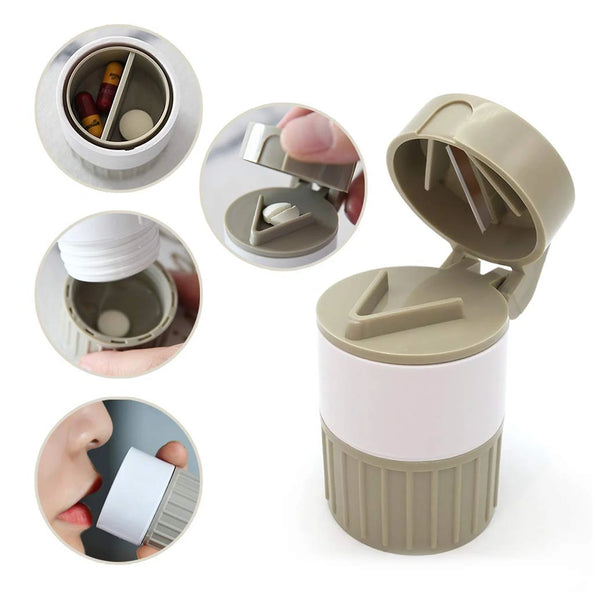 4-in-1 Layer Multipurpose Plastic Portable Pocket Size Tablet Medicine Cutter Divider With Partitioned Storage And Crusher Grinder Powder