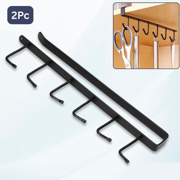 Metal Multifunctional Cabinet Storage Organize 6 Hook Rack For Hanging (2 Pc, Big)
