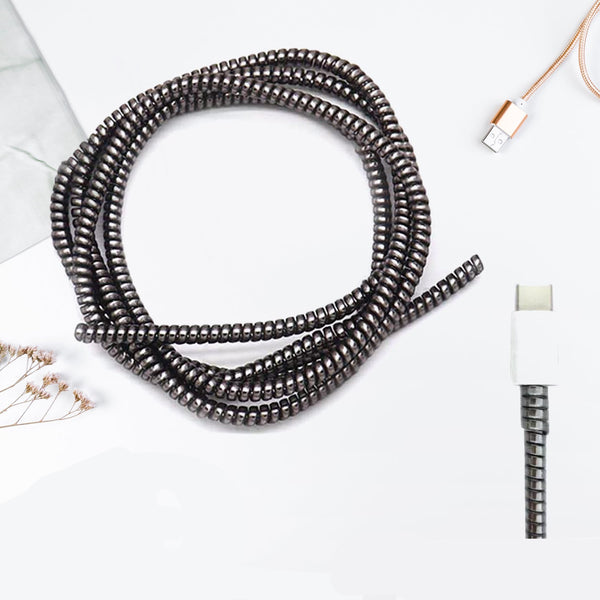 Metallic Finish Cable Spiral Protector Wire Repair Pet Cord Protector Headphone Saver Cable Wrap Cover For Mac Charging Cable