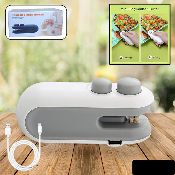 Mini Bag Sealer 2 In 1 Seal Cutter Heat Sealers Type-c Usb Charging Portable Bag Reseller Handle Food Sealer Sealing Machine For Food Storage Plastic Bags Snacks Keep Food Fresh