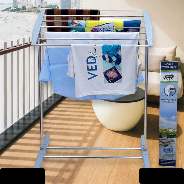 Multi-Functional Single Tier Mobile Towel Foldable Rack For Cloth And Towel  Stainless Steel And Plastic Made Mobile Towel And Cloth Rack Holder Indoor  Outdoor Standing Movable Cloth Dryer Rack Balcony Cloth Drying Stand