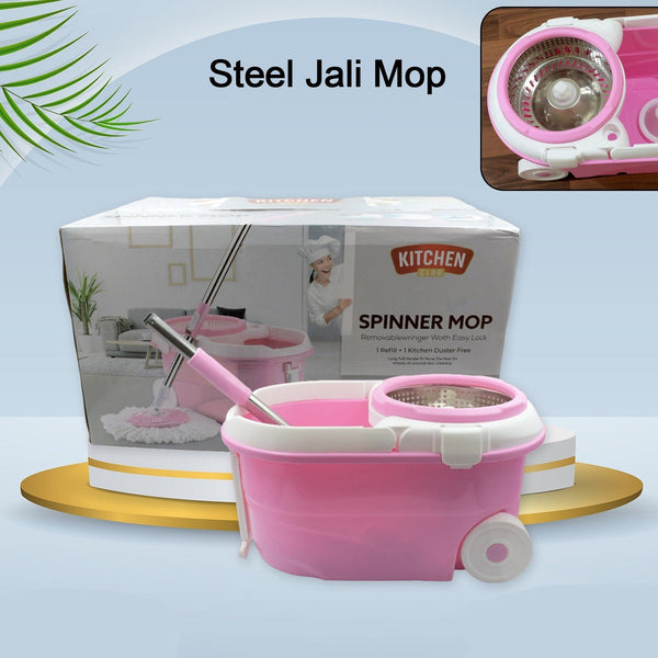 Mop With Bucket For Floor Cleaning With Steel Spin Mop For Floor Cleaning  Floor Cleaner Mop  Spin Mop  Magic Mop  Mop Stick  Spin Mop Set With Bucket Household Office Cleaning Tool Mop