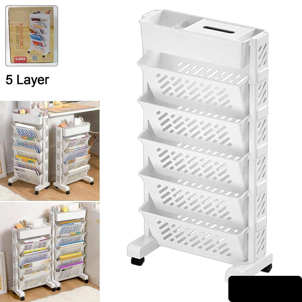Movable Bookshelf Large Capacity Rotatable Plastic Rolling Organization Shelf  Rack