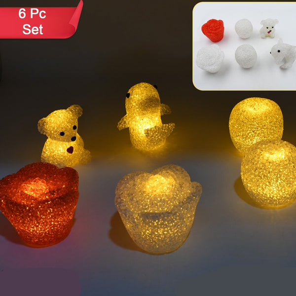 Multi Shape Small Light Lamps Led Shape Crystal Night Light Lamp (6 Pc Set)